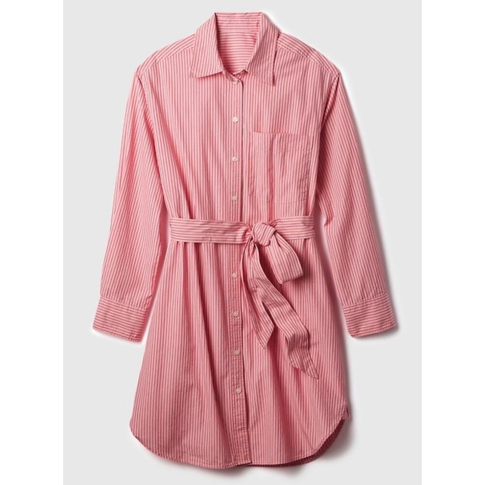 Gap Oxford Mini Shirtdress A Line Silhouette Striped W/ Pink & Red Size Meduim